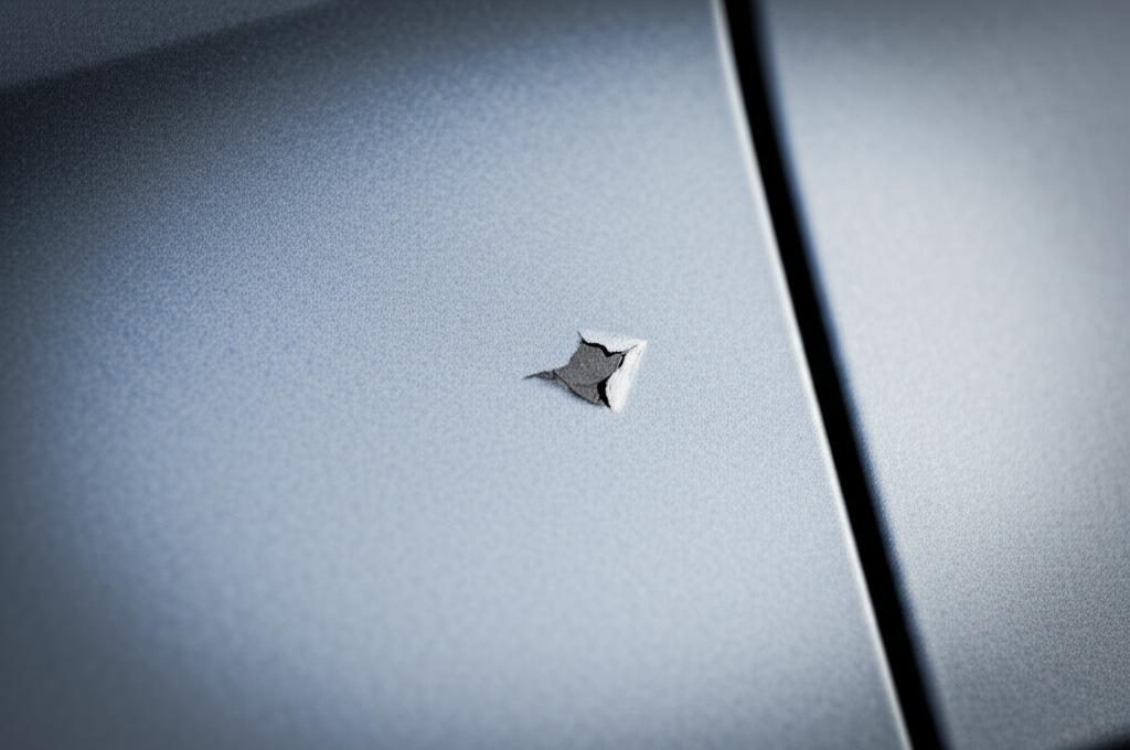 Close-up of car paint showing minor damage before TPU application