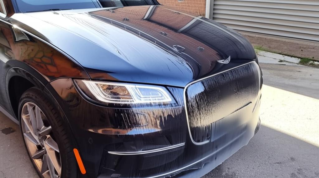 Shiny car with TPU film reflecting the sun, looking pristine