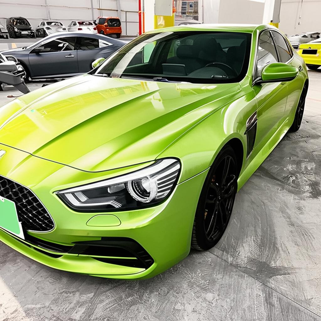 A perfectly wrapped car shining under the sun, showcasing the glossy finish of the TPU film.