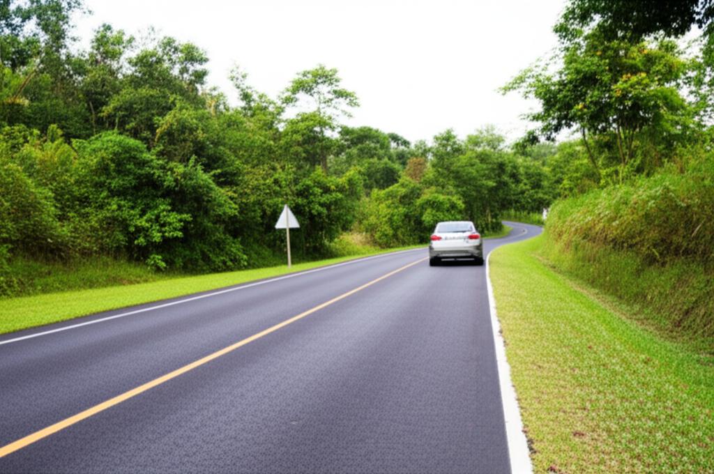 Scenic road in Thailand with a car driving