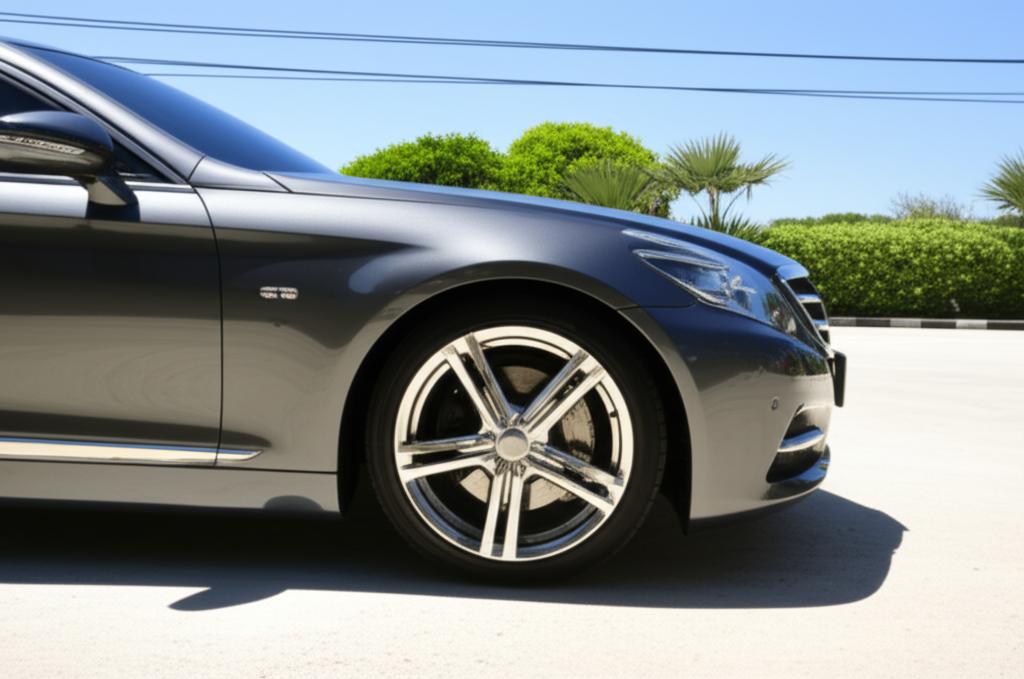 Luxury car parked under intense sun in Thailand