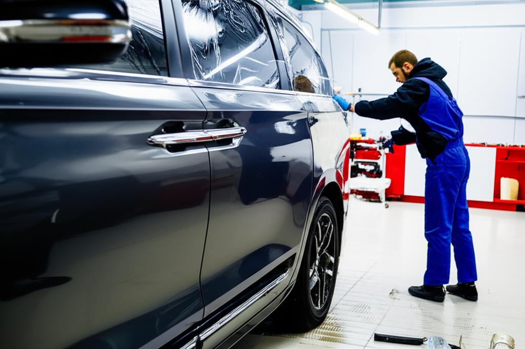 MPV being carefully wrapped by a professional technician