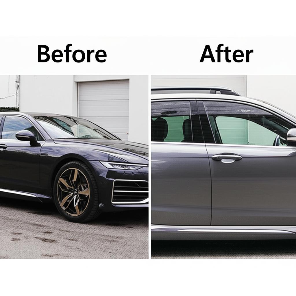 Before and after car wrap comparison with TPU film