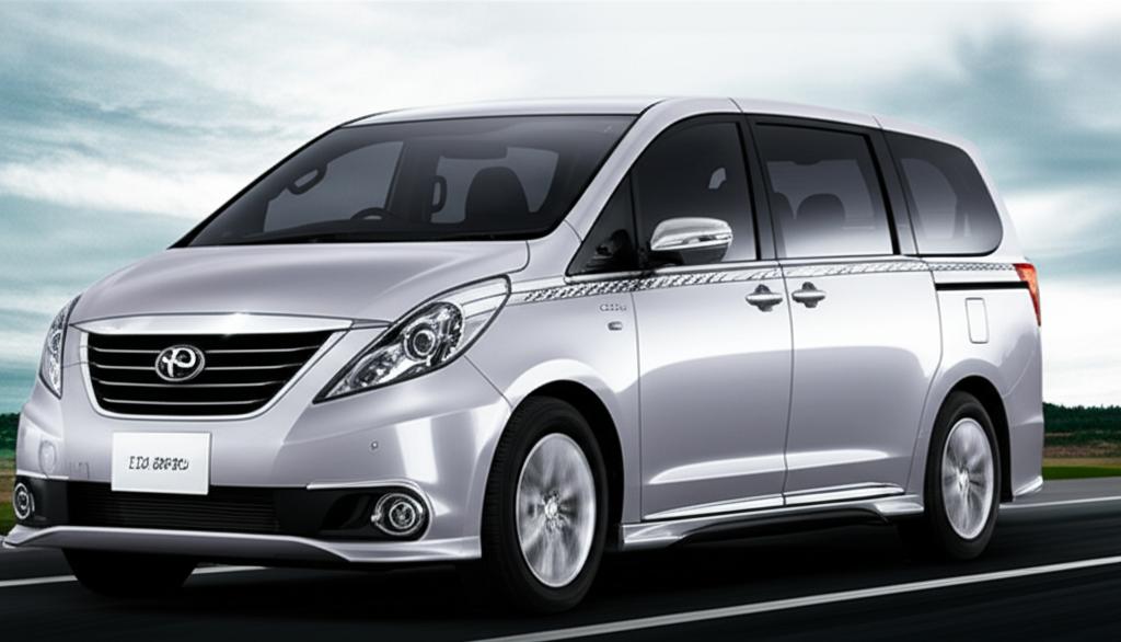 Shiny, protected MPV driving on a road
