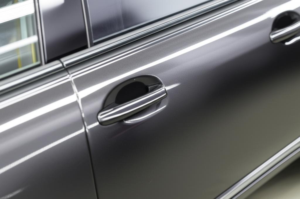 Close-up of a car wrapped in glossy TPU film