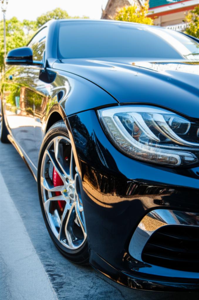 Luxury car parked in Thailand, reflecting the sun