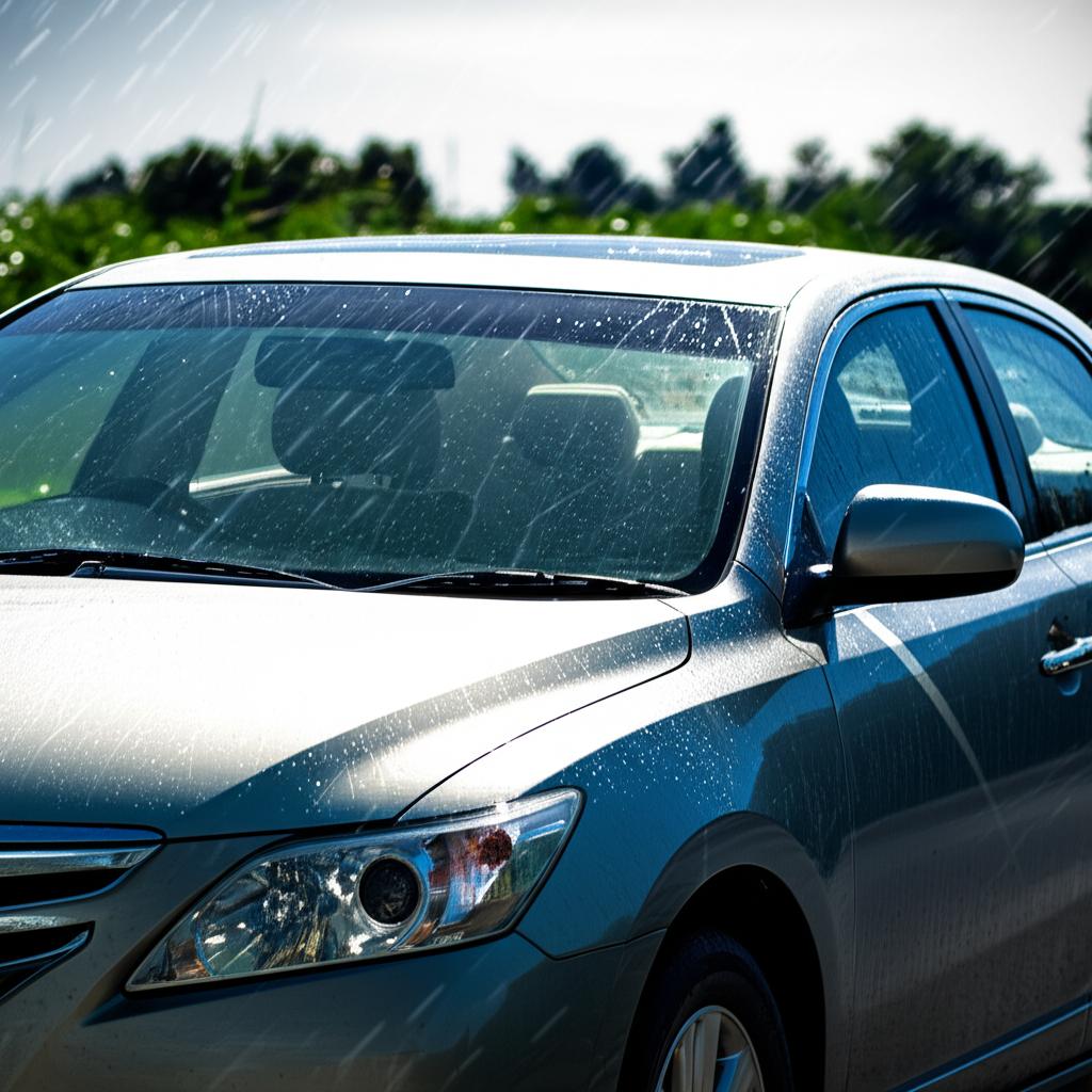 Car parked under intense sun and rain in Thailand