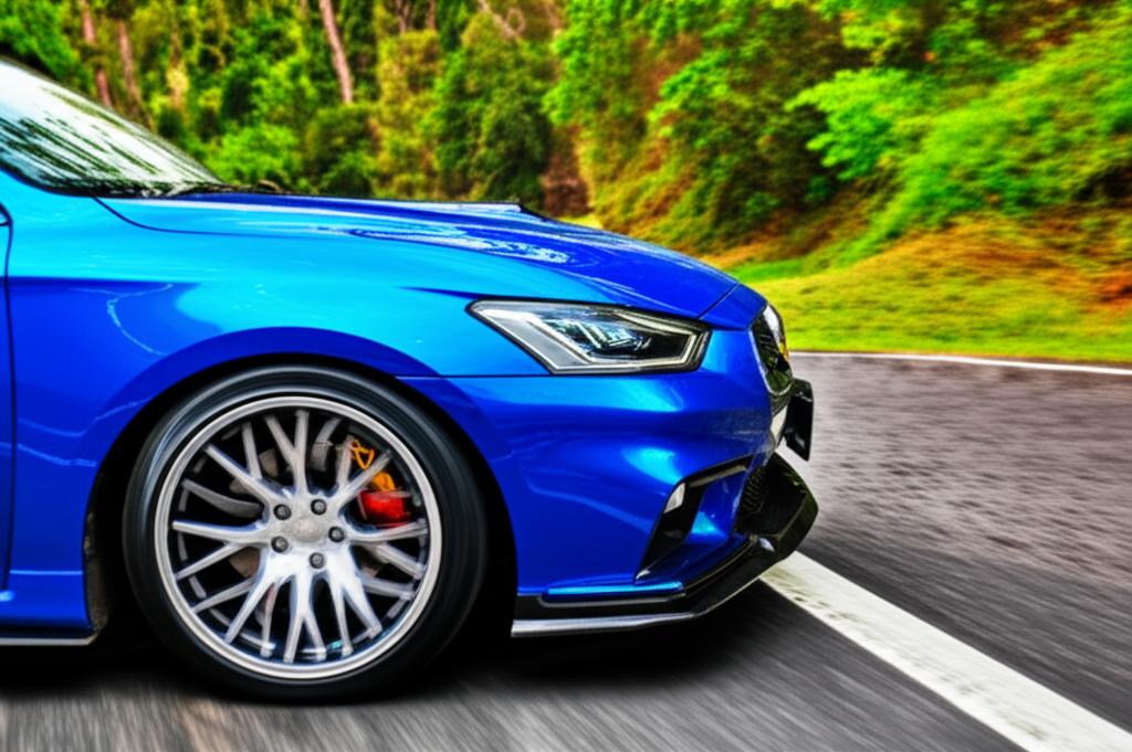Car driving on a scenic road in Thailand, showcasing beautiful paintwork.