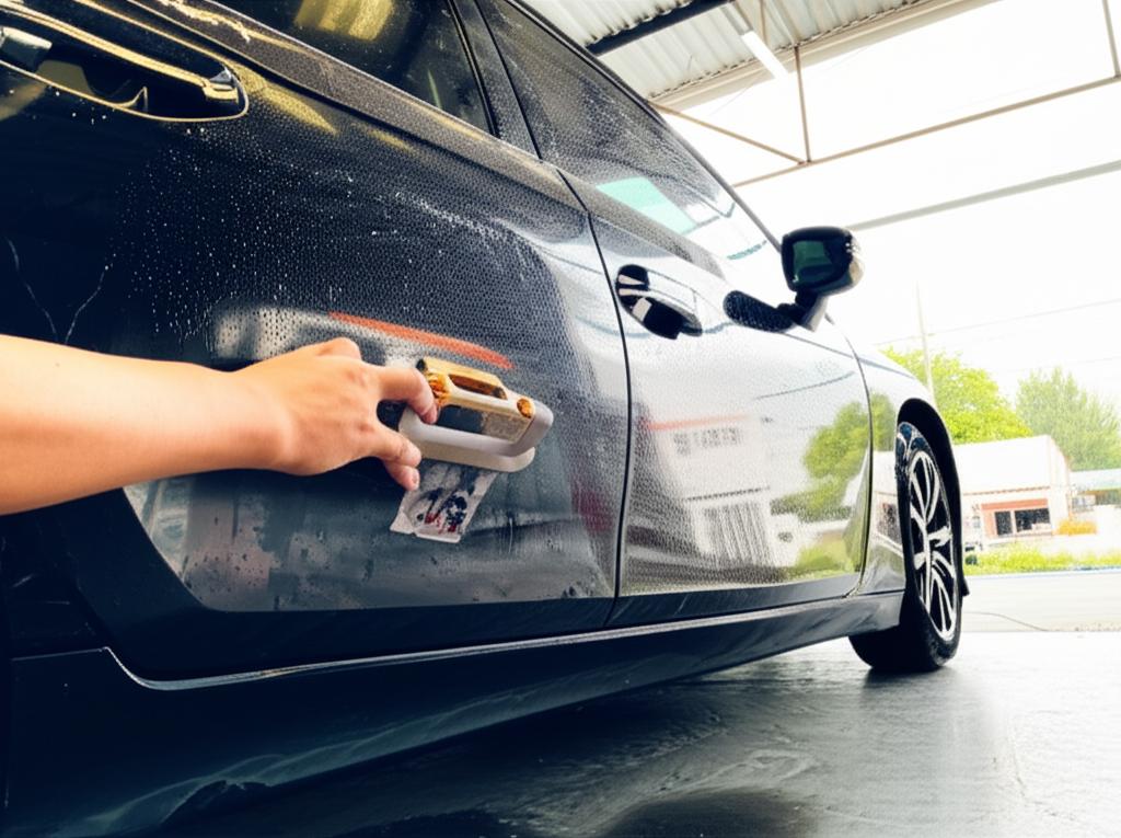 Professional TPU film installation on a car in Thailand